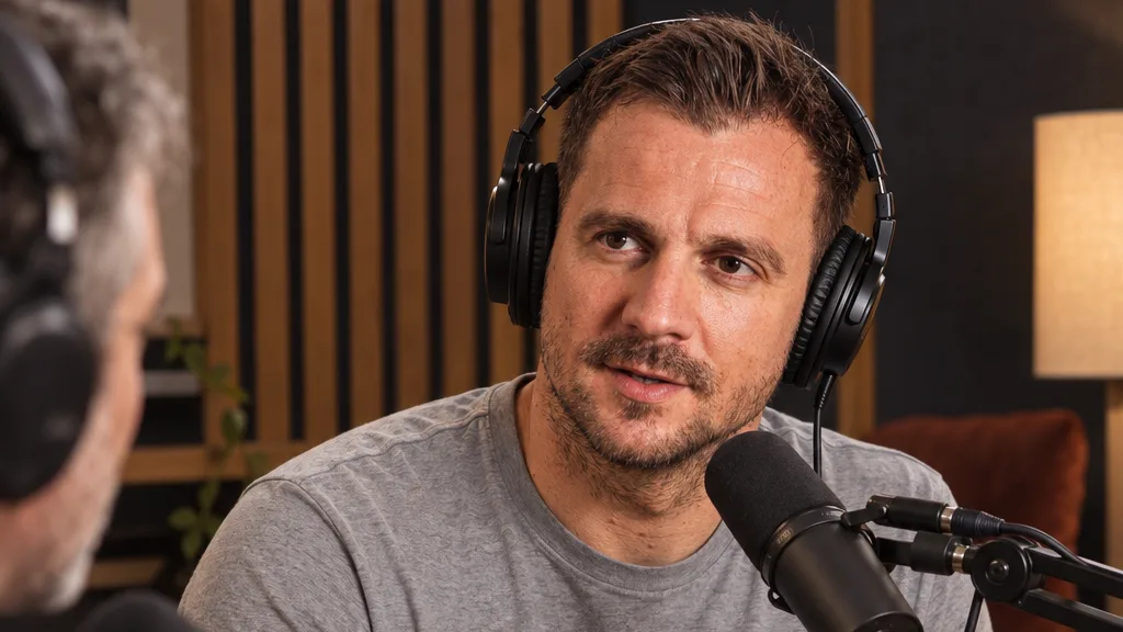 Jay Janes talking into a microphone on a podcast